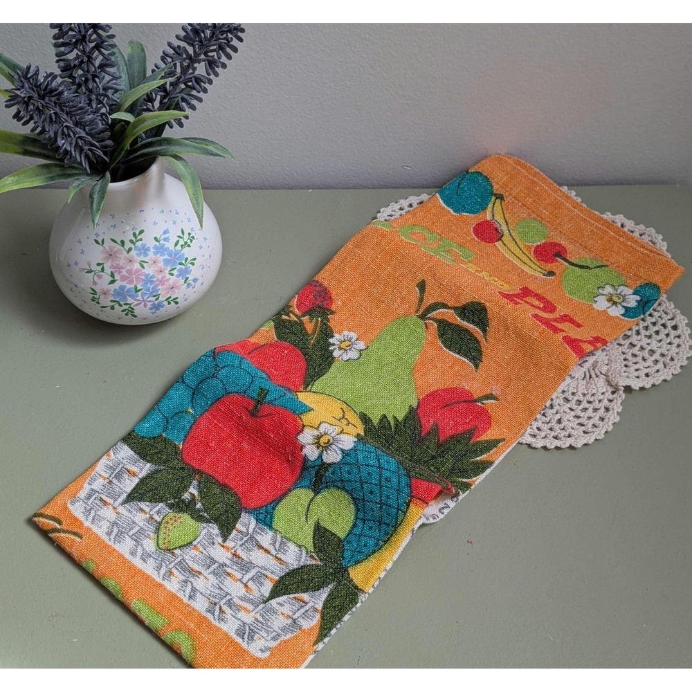 Vintage 1970 Calendar Tea Towel Peace and Plenty Colorful Fruit